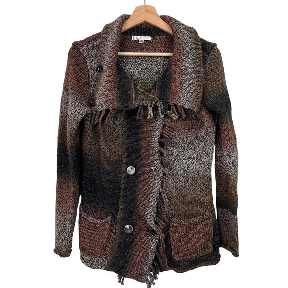 CAbi Women's Small Frontier Fringe Double Breasted Cardigan Sweater Silk Blend - Picture 1 of 9